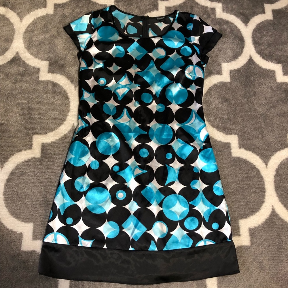 Maurices Dress Womens Medium Geometric Pattern Satin Feel Blue Black